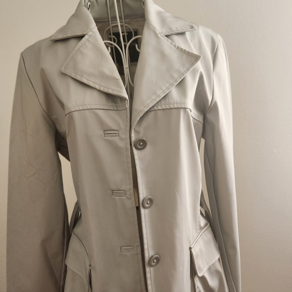 Vintage Silver Gray Tech Wear Vinyl Trench Jacket - Picture 7 of 14